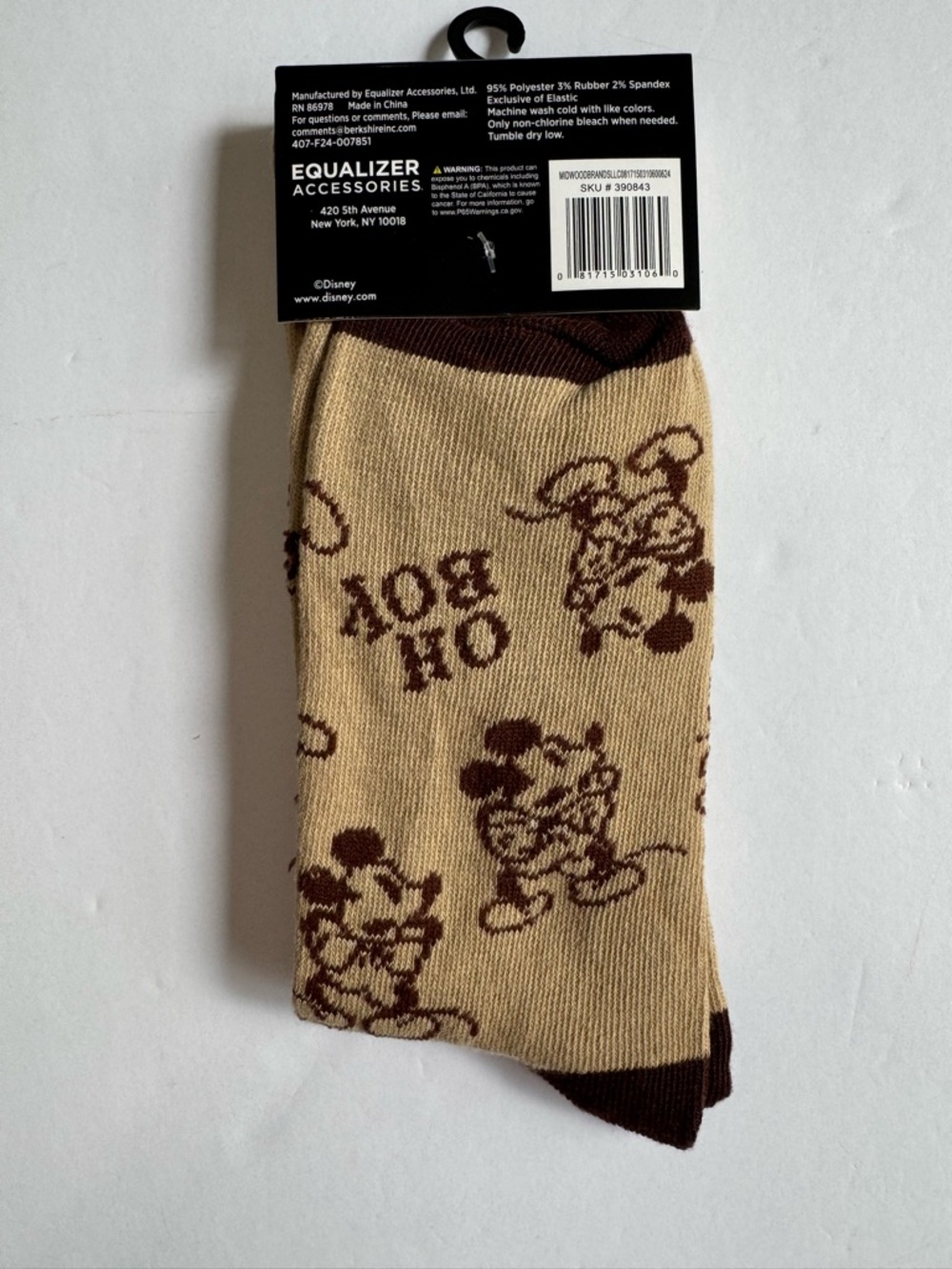 Disney Mickey Mouse Tan Brown Oh Boy Novelty Crew Socks 9-13 NWT - Picture 3 of 8